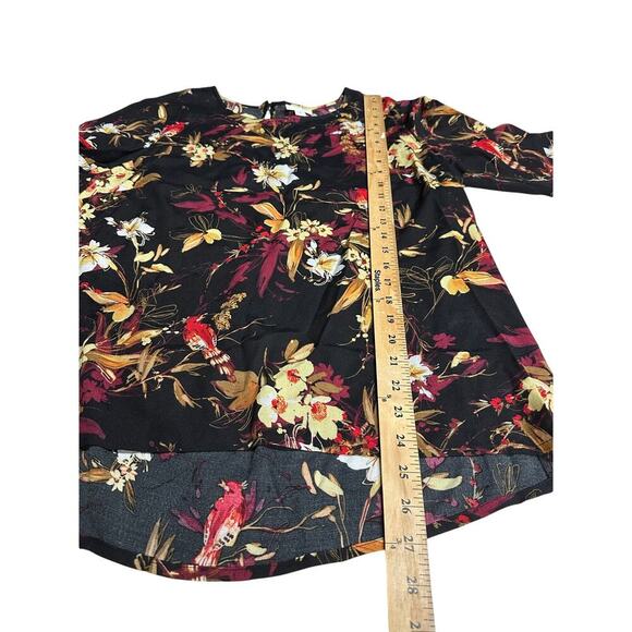 J.Jill Women’s Blouse Top Black Red Floral Bird Medium Bell Sleeve Dark Romantic - Picture 6 of 8